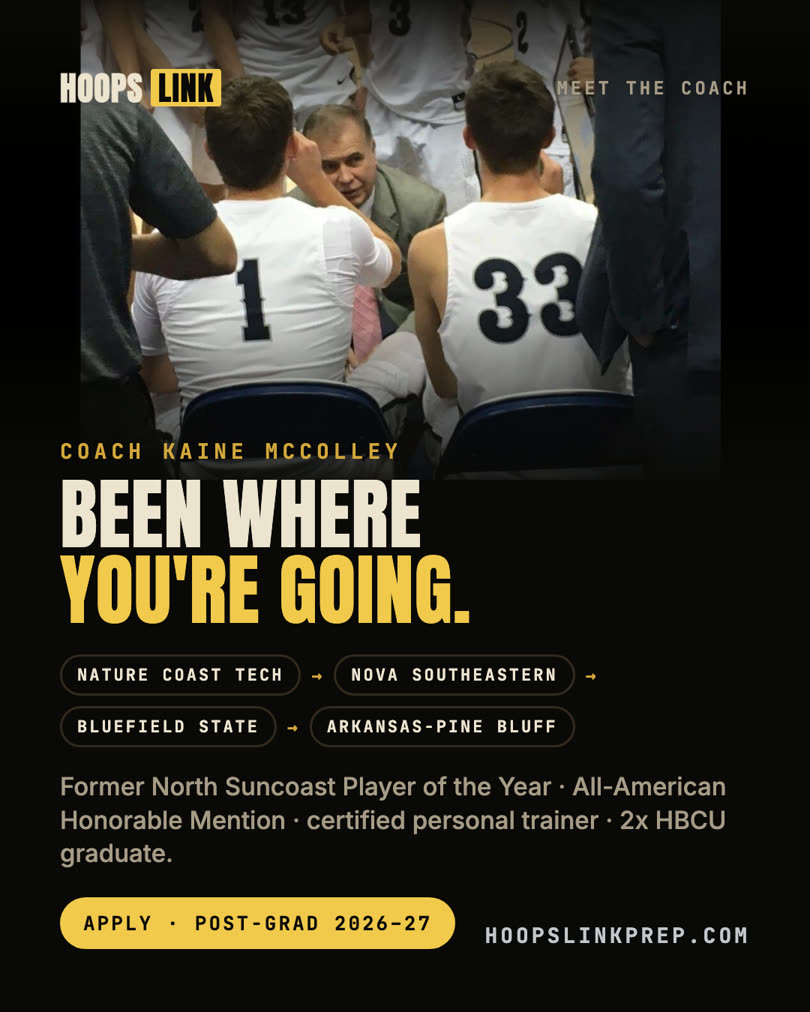 Meet the coach: Coach Kaine McColley. Been where you're going. Nature Coast Tech, Nova Southeastern, Bluefield State, Arkansas-Pine Bluff. Former North Suncoast Player of the Year, All-American Honorable Mention, certified personal trainer, 2x HBCU graduate.