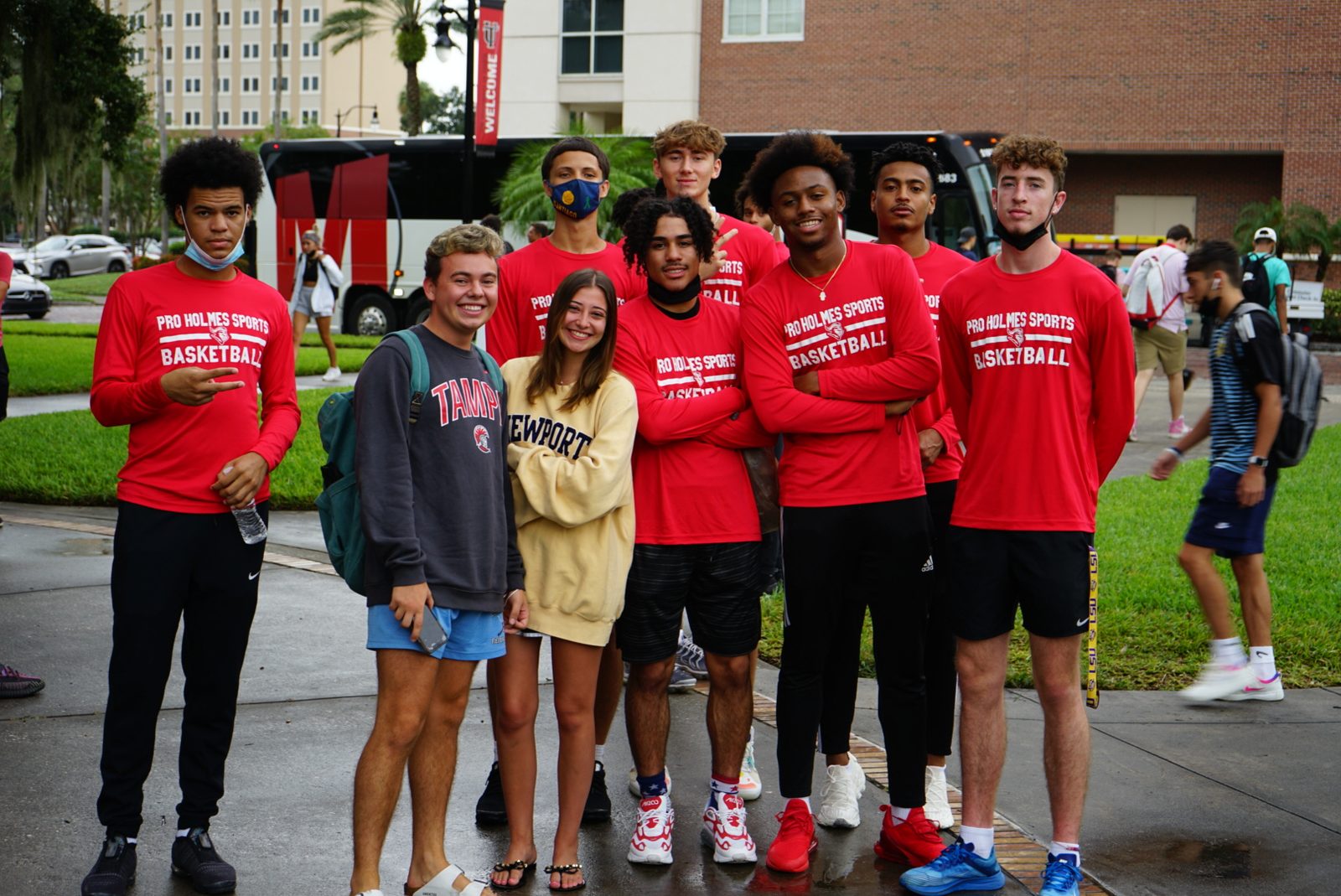 Players on an unofficial campus tour at University of Tampa